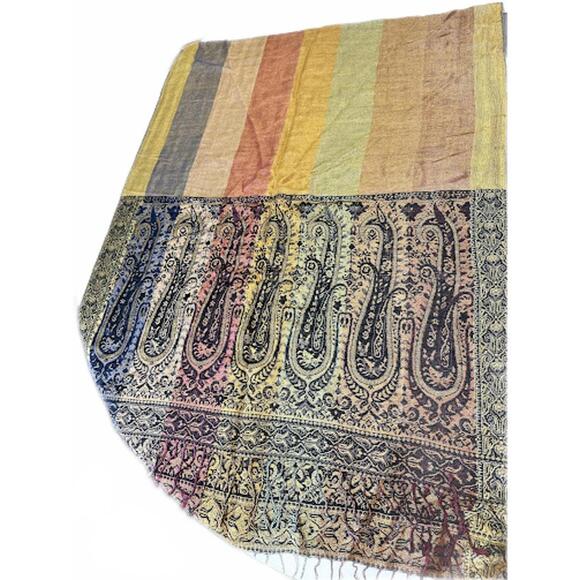Vintage Indian Paisley Shawl Textile Throw